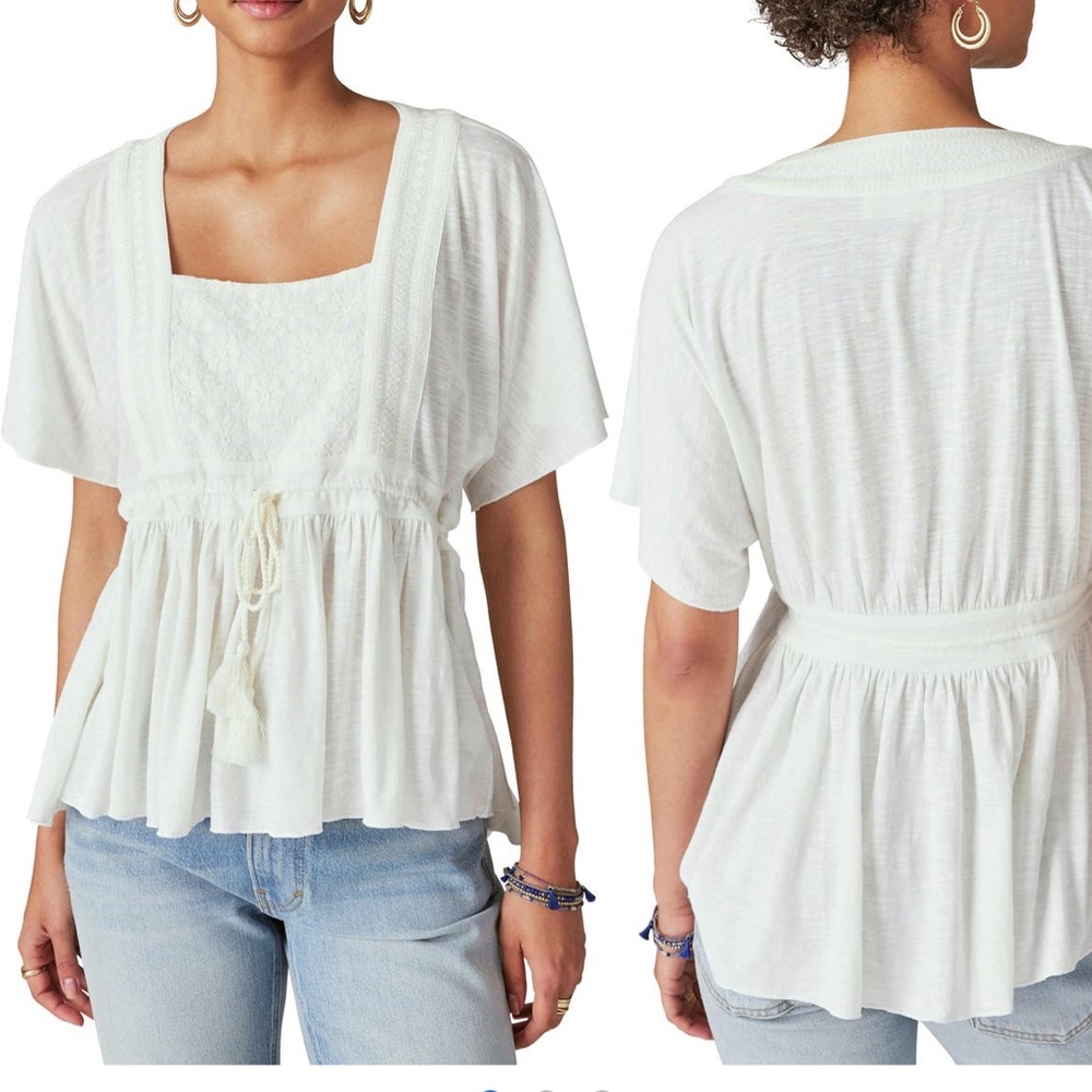 Lucky Brand Square neck embroidered top.